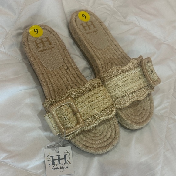 NEW Haute Hippie Tan Woven Espadrille Slides size 9 - Picture 2 of 7